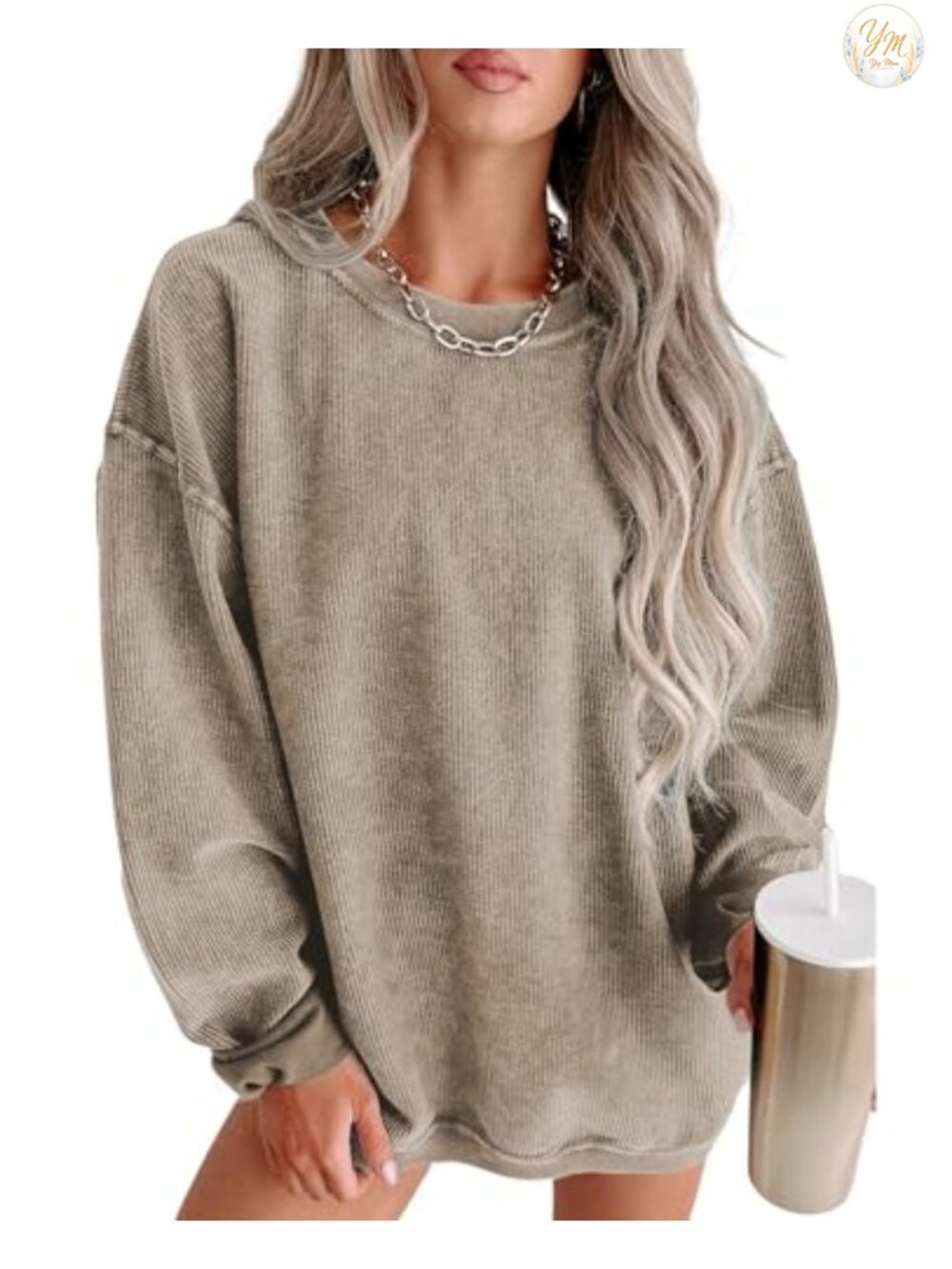 Womens Oversized Corduroy Crewneck Pullover Sweatshirt Casual Long Sleeve